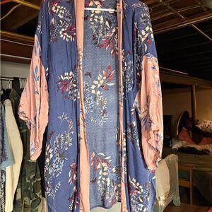 Solemio Floral Kimono Robe - Blue and Pink